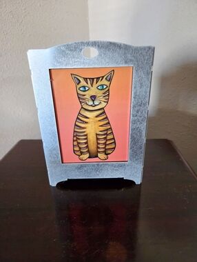 Cute Orange Tabby Cat Light in Metal Frame